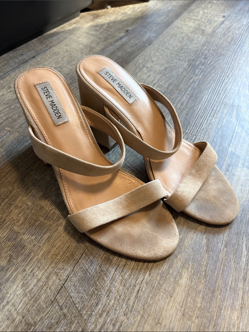 Steve Madden Tan Suede Open-Toe Block Heel Sandals